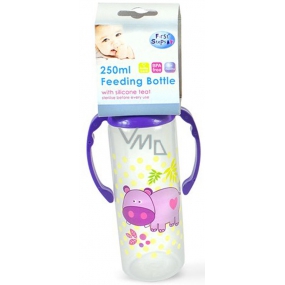 First Steps Jungle 0+ baby bottle with handles Hippo 250 ml