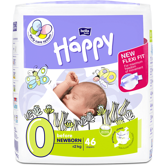 Bella Happy 0 Before Newborn from 0 - 2 kg diaper pants for premature babies and for newborns with low birth weight 46 pieces