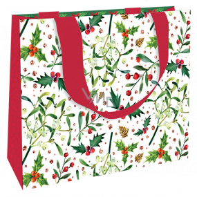 Nekupto Gift paper bag luxury 23 x 18 cm Christmas mistletoe, holly WLFM 1993