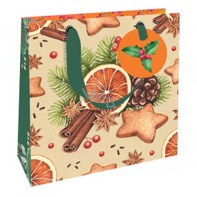 Nekupto Gift paper bag luxury 18 x 16 cm Christmas orange, cinnamon, gingerbread, pine cone WLIS 1969