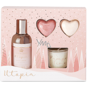 Sunkissed Relax and Bathe Utopia shower gel 100 ml + sparkling bath hearts 2 x 20 g + scented candle 30 g, cosmetic set for women
