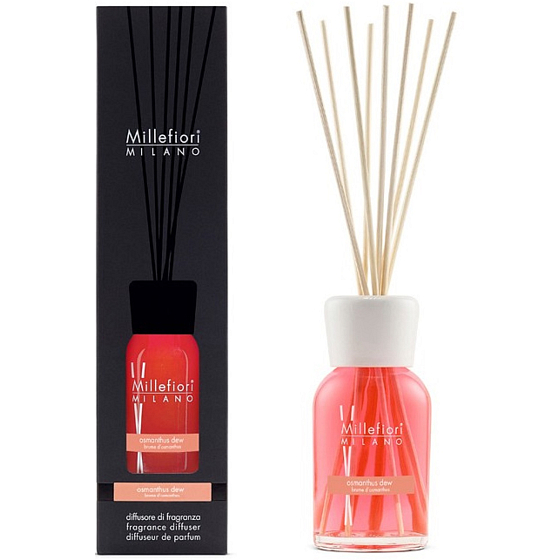 Millefiori Milano Natural Osmanthus Dew - Dewy Ovenflower Diffuser 250 ml + 8 stems in length 30 cm for medium-sized spaces lasts at least 3 months