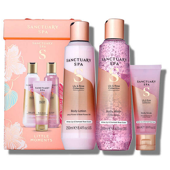 Sanctuary Spa Little Moments Lily and Rose body lotion 250 ml + shower gel 250 ml + body scrub 50 ml, cosmetic set for women