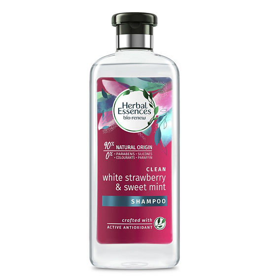 Herbal Essences Clean Strawberry & Sweet Mint Shampoo with strawberries and mint, for shiny and hydrated hair, without parabens 400 ml