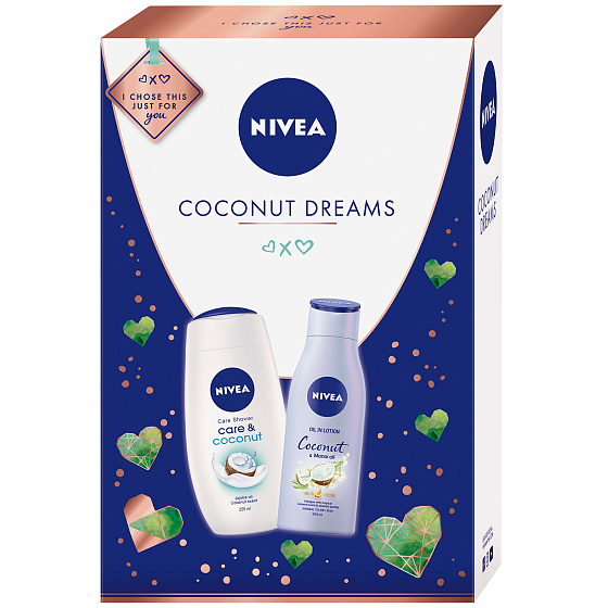 Nivea Coconut Dreams body lotion for women 200 ml + Care & Coconut shower gel 250 ml, cosmetic set