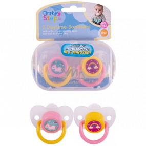 First Steps Daytime Orthodontic Pacifier in Pink-Yellow Box, 2 Pieces