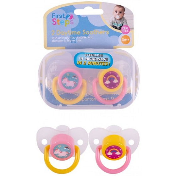 First Steps Daytime Orthodontic Pacifier in Pink-Yellow Box, 2 Pieces