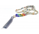 108 Mala 7 chakra necklace, Amazonite, meditation jewellery, natural stone knotted, elastic, tassel 8 cm, bead 6 mm