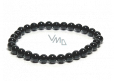 Onyx black bracelet elastic natural stone, ball 6 mm / 16 - 17 cm, life force stone