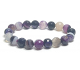 Agate purple banded, faceted bracelet elastic natural stone, ball 10 mm / 16 - 17 cm, adds recoil and strength