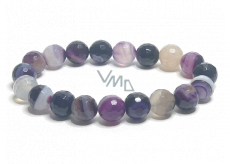 Agate purple banded, faceted bracelet elastic natural stone, ball 10 mm / 16 - 17 cm, adds recoil and strength