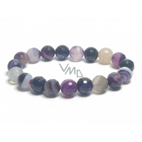 Agate purple banded, faceted bracelet elastic natural stone, ball 10 mm / 16 - 17 cm, adds recoil and strength