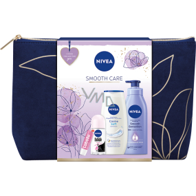 Nivea Smooth Care Smooth Sensation creamy body lotion 400 ml + Black & White Clear antiperspirant 50 ml + Creme Soft creamy shower gel 250 ml + Labello Soft Rosé lip balm 4.8 g + cosmetic bag, cosmetic set for women