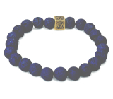 Lava steel blue with royal mantra Om, bracelet elastic natural stone, ball 8 mm / 16-17 cm, born of the four elements