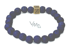 Lava steel blue with royal mantra Om, bracelet elastic natural stone, ball 8 mm / 16-17 cm, born of the four elements