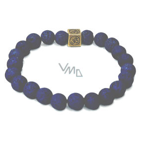 Lava steel blue with royal mantra Om, bracelet elastic natural stone, ball 8 mm / 16-17 cm, born of the four elements