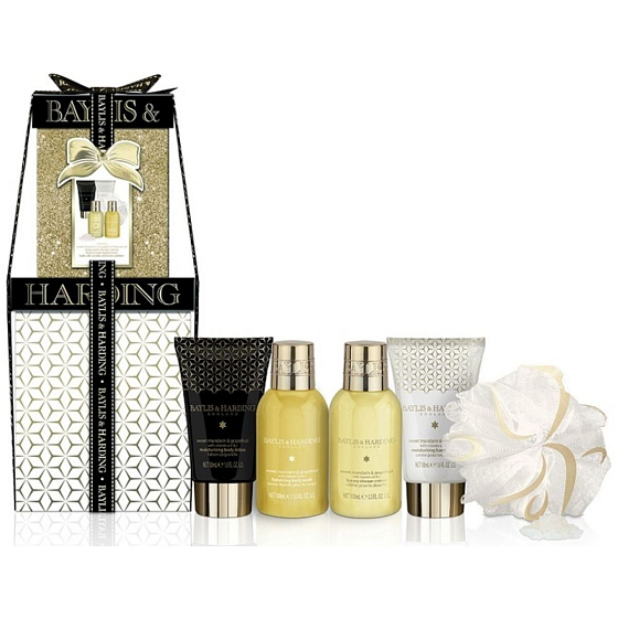 Baylis & Harding Mandarin and Grapefruit shower gel 100 ml + shower cream 100 ml + body lotion 50 ml + hand cream 50 ml + bath crystals 25 g + massage sponge, cosmetic set