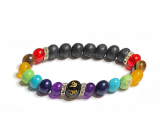 Chakra Lava Bracelet with Royal Mantra Om Bracelet elastic natural stone, ball 8 mm / 16-17 cm