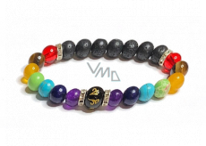 Chakra Lava Bracelet with Royal Mantra Om Bracelet elastic natural stone, ball 8 mm / 16-17 cm