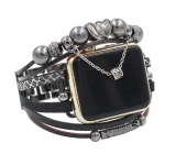 Apple Watch Strap Handmade Black + Beads + Heart, size 42/44/45 mm