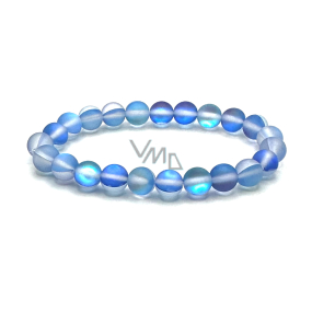 Opalite blue matt bracelet elastic, synthetic stone ball 8 mm / 16-17 cm, wishing and hope stone