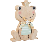 Wooden frog with crown 10 x 14 cm