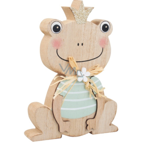 Wooden frog with crown 10 x 14 cm
