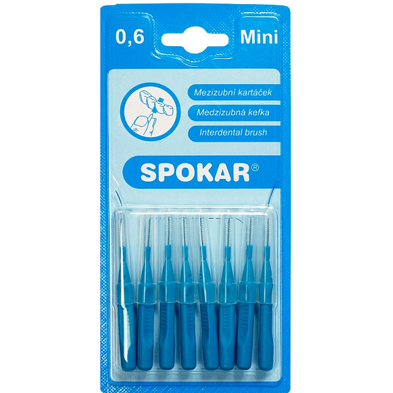 Spokar Mini size 0.6 mm interdental brushes, handle, set of 8 pieces