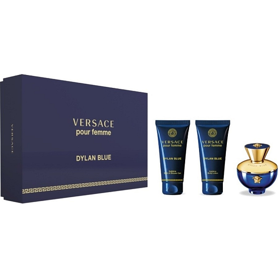 Versace Dylan Blue pour Femme perfumed water for women 50 ml + shower gel 50 ml + body lotion 50 ml, gift set
