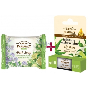 Green Pharmacy Aloe Vera and Lime lip balm 2 x 3,6 g + Verbena and Lime with olive oil toilet soap 100 g, cosmetic set