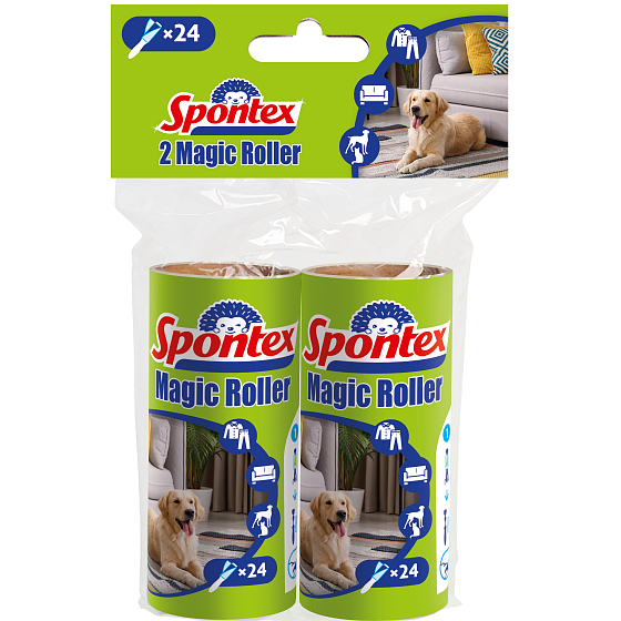 Spontex Textile Replacement Roll 10 m x 2 pieces adhesive cleaning roller removes dust, threads, lint, and hair
