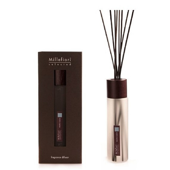 Millefiori Milano Selected Muschio & Spezie - Moss and Spices Diffuser 350 ml + 7 stalks 45 cm long for medium-sized spaces lasts 3 months