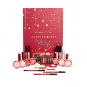Makeup Revolution shadow, highlighter, base, bronzer, lipstick, lip gloss, liner, eyeliner, cosmetic set Advent calendar