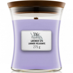 WoodWick Lavender Spa - Lavender bath scented candle with wooden wick and glass lid medium 275 g