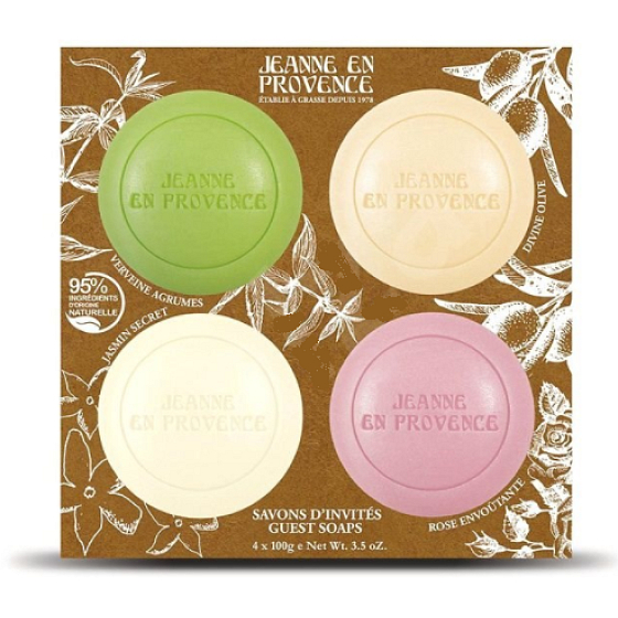 Jeanne en Provence Olive toilet soap 100 g + Jasmine toilet soap 100 g + Verbena toilet soap 100 g + Rose toilet soap 100 g, cosmetic set