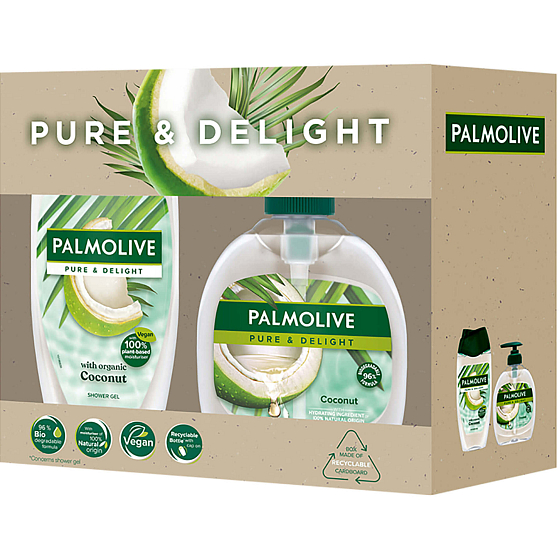 Palmolive Pure & Delight Coconut shower gel 250 ml + liquid soap 300 ml, cosmetic set