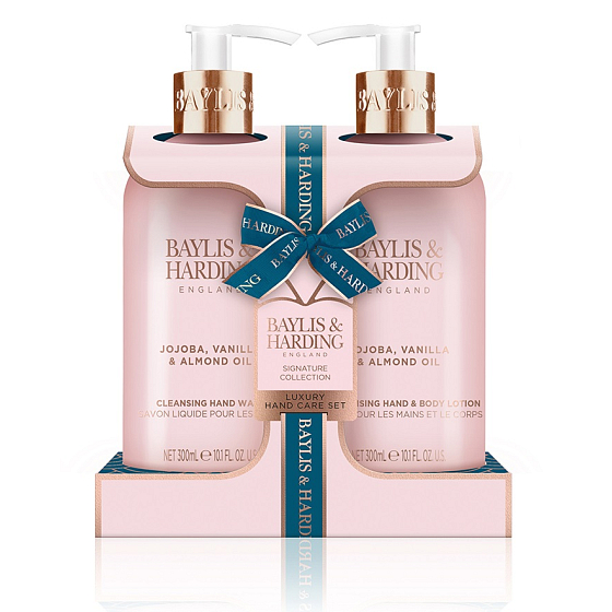 Baylis & Harding Jojoba, vanilla & almond oil liquid soap 300 ml + hand and body lotion 300 ml, cosmetic set for women