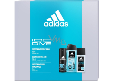 Adidas Ice Dive perfumed deodorant glass for men 75 ml + deodorant spray 150 ml + shower gel 250 ml, cosmetic set for men