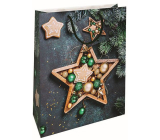 Nekupto Dárková papírová taška 32,5 x 26 x 13 cm Vánoční hvězda zelená