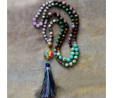 108 Mala 7 chakra necklace, NOC meditation jewelry, natural stone, elastic, tassel 8 cm, bead 6+8 mm