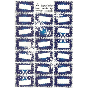 Sheet of Christmas gift stickers blue snowflakes 20 labels 1 sheet
