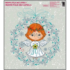 Window foil without glue angels in a wreath turned front green 33.5 x 30 cm