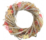 Wreath interwoven with pink-orange flowers 34 cm