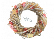 Wreath intertwined with flowers pink-orange 34 cm
