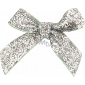 Velvet silver glittering bow 8 cm 12 pieces