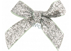 Velvet silver glittering bow 8 cm 12 pieces