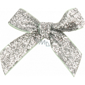 Velvet silver glitter bow 8 cm 12 pieces