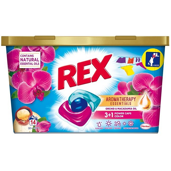 Rex 3 + 1 Power Caps Aromatherapy Orchid & Macadamia Oil washing capsules for colored and dark laundry 14 doses 182 g