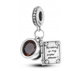 Charm Sterling silver 925 Coffee cup + book, reading is my strength, 2in1 pendant for bracelet, food and drink