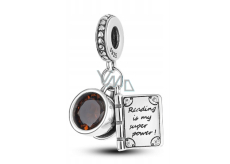 Charm Sterling silver 925 Coffee cup + book, reading is my strength, 2in1 pendant for bracelet, food and drink